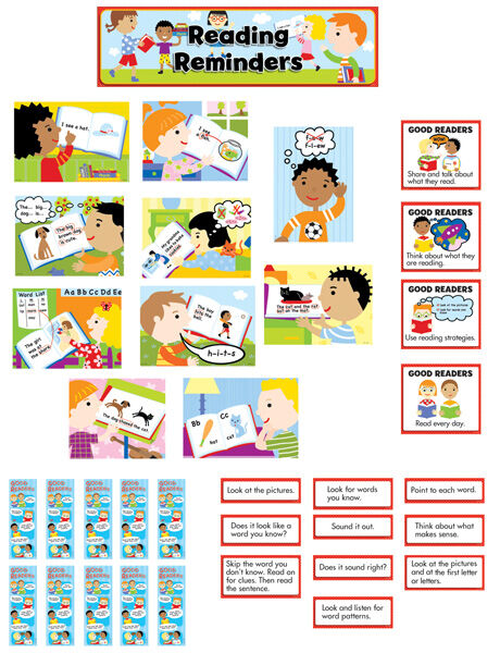 READING REMINDERS LANGUAGE ARTS MINI BULLETIN BOARD SET XCTP3795