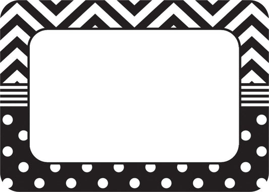 Black  White Chevrons And Dots Name Tags Labels XTCR5548