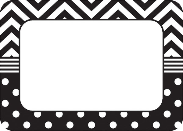 Black  White Chevrons And Dots Name Tags Labels XTCR5548