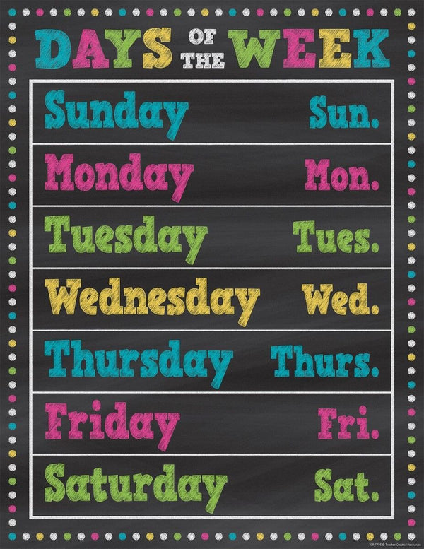 Chalkboard Brights Days Of The Week Chart XTCR7798